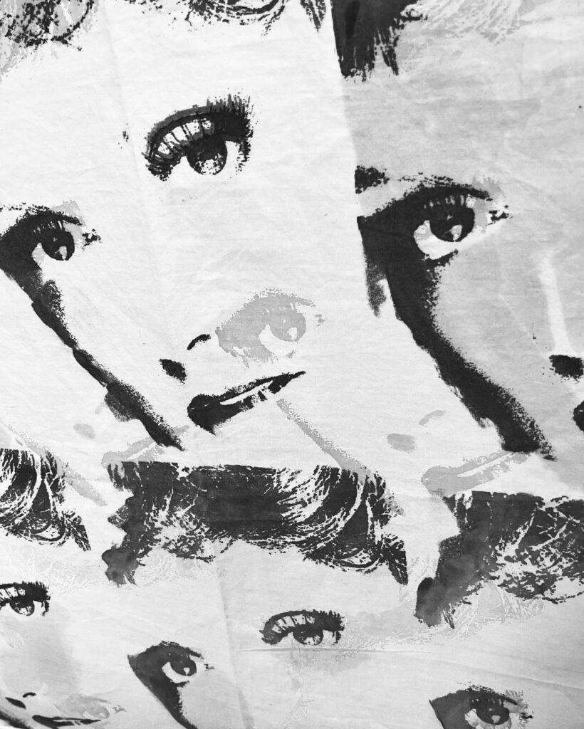 black and white overlays of feminine faces